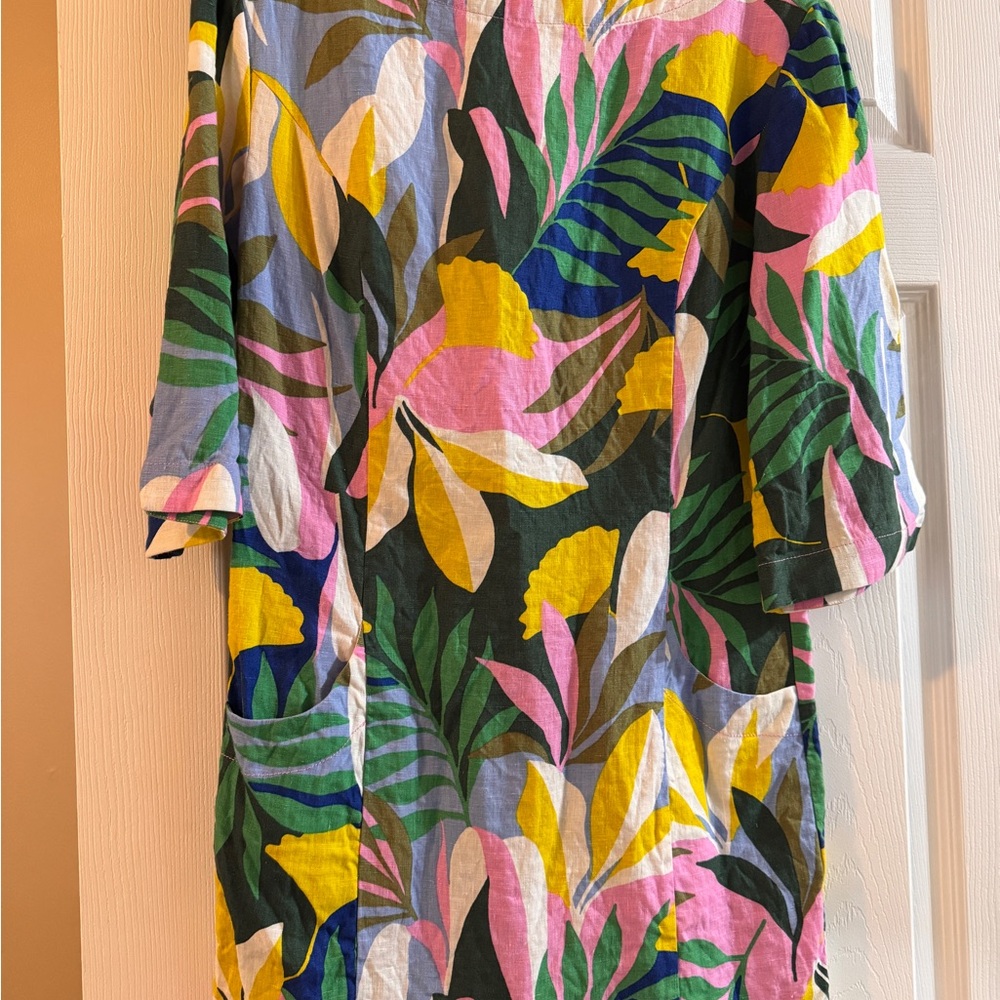 Boden Bright Tropical Print Linen Dress in Pink, Yellow & Green - Picture 2 of 5